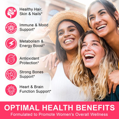 Women's Multivitamin Gummies, 36‑in‑1 Vitamins Minerals with Biotin & Zinc for Skin Hair Nails, Energy Bone & Immune, 60 Count