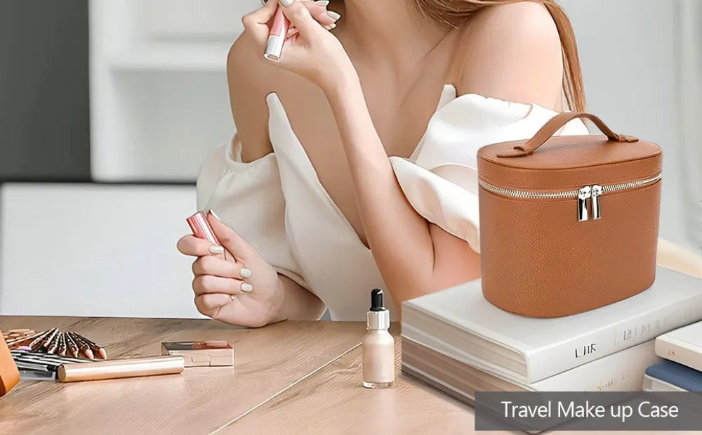 Large Capacity Cosmetic Box PU Leather Internal Storage Box Travel Organizer Bag Waterproof Zipper Closure Makeup Bag Daily Use