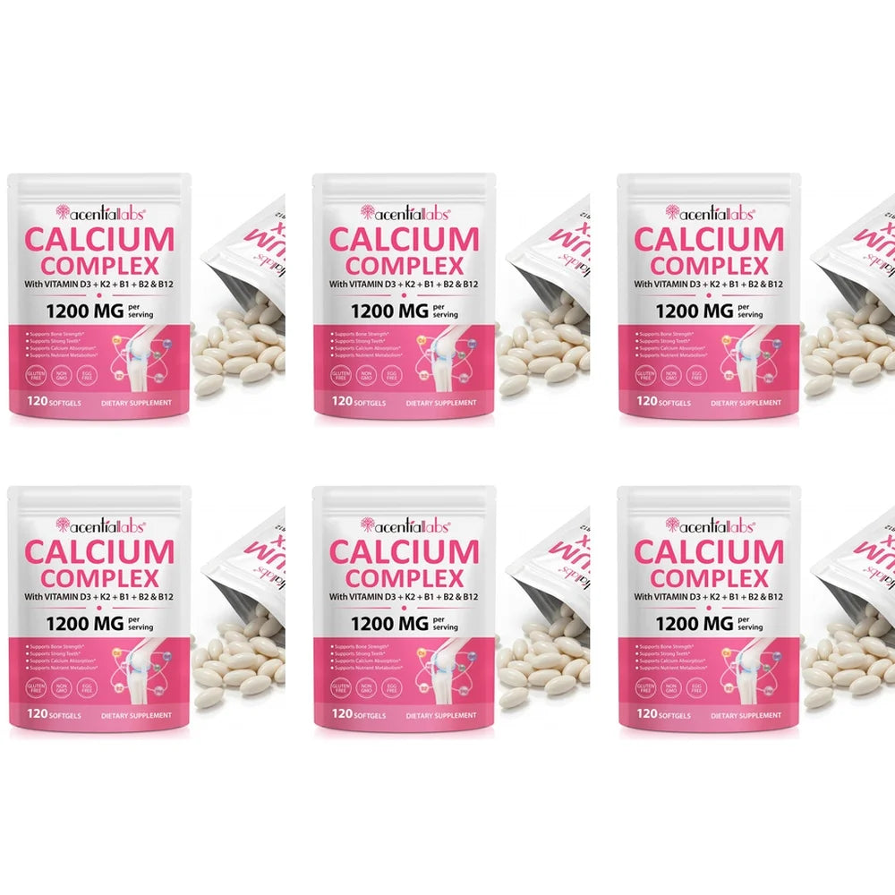 Calcium 1200mg D3 K2 B12 Softgels for Bone Strength, Teeth, Muscle, Heart & Immune Health, Gluten Free & Non-GMO, 120 Softgels