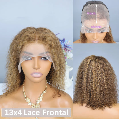 250 Density Highlight Short Bob 100% Human Hair Wigs Water Wave 13x4 HD Lace Front Wigs Ombre Blonde Deep Wave Lace Frontal Wig