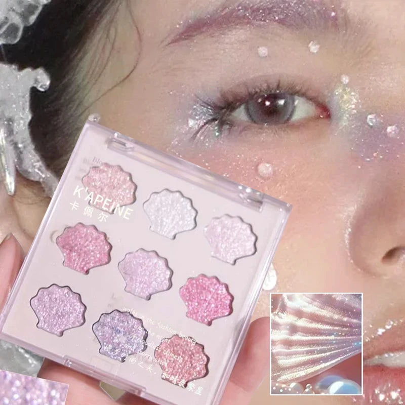 Shell Fairy Pearlescent Eyeshadow Palette Aurora Peach Shimmer Sparkling Sequins Pearl Eyeshadow Highlighter Bright Shiny Makeup