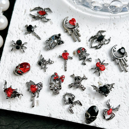 20PCS Multiple Style Alloy Skull Spider Nail Art Charms New Creative Glass Diamond Bat Halloween Nail Decorations for DIY Nails