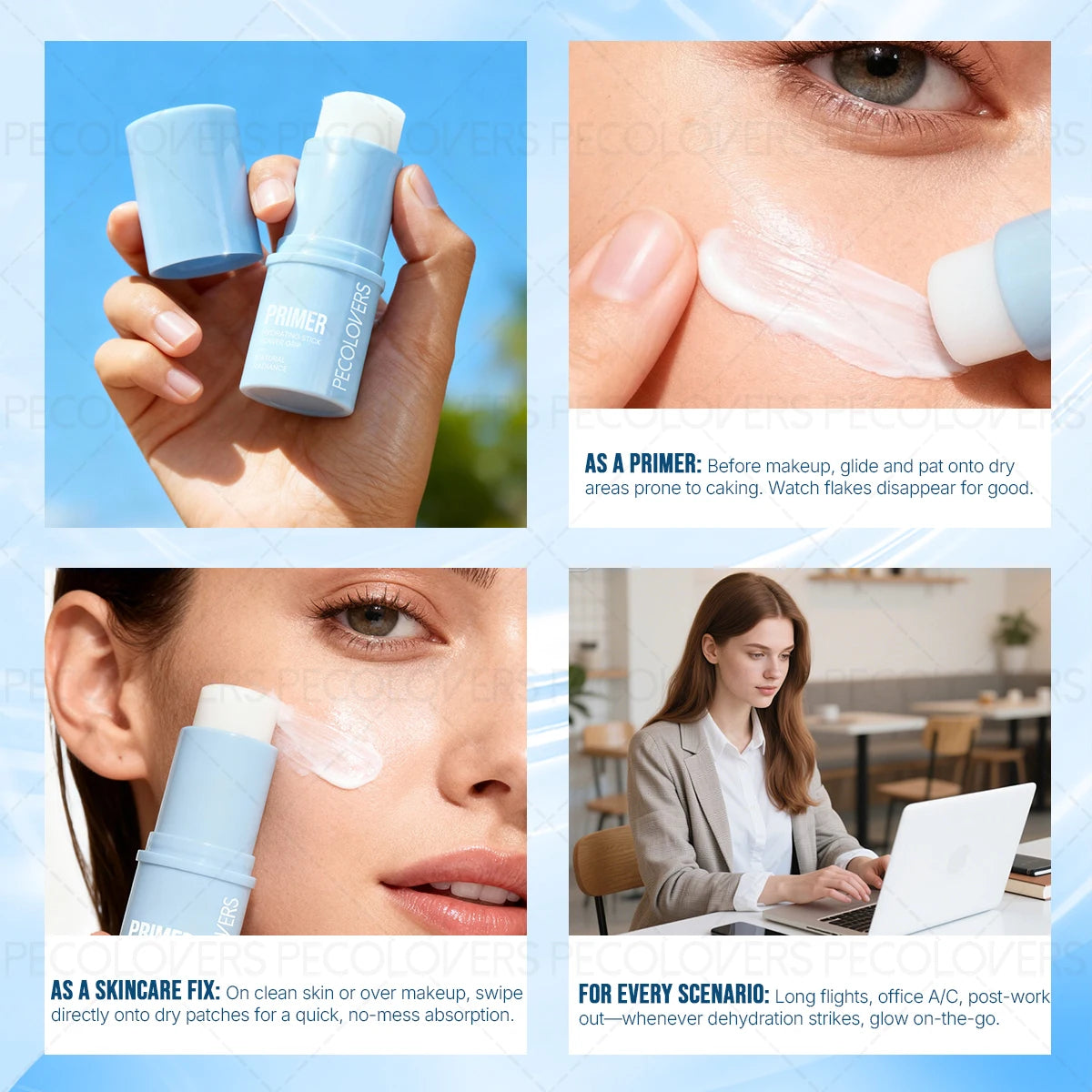 Waterproof Light Oil-control Makeup Base Face Concealer Primer Stick Cosmetic，Invisible Pore Primer Stick Pore Eraser