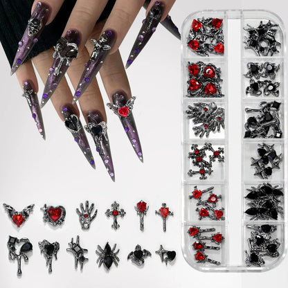 Boxed Retro Alloy Y2K 3D Cross Nail Art Jewelry With Rhinestones Punk Nail Art Charm Accessories DIY Nail Decorations