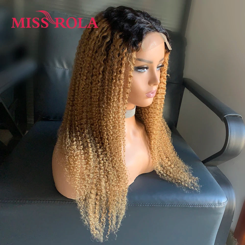 Miss Rola Brazilian Human Hair Curly Wigs 180% Density 4x4 Lace Closure Wig Kinky Curly Hair Wig Remy Pre Plucked With Baby Hair
