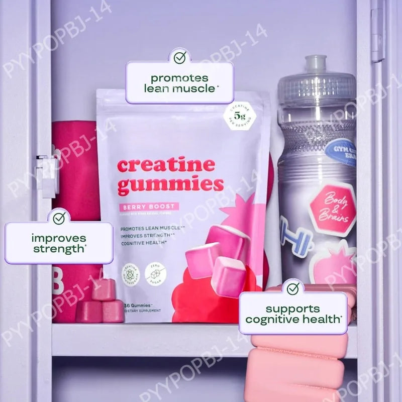 Berry Flavor Creatine Monohydrate 5g Gummies - Zero Sugar 36 Count Non-GMO Gluten Free Vegetarian Supplement for Fitness And Bod