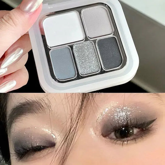 Five Color Eyeshadow Palette Gray White Smoky Makeup Matte Pearlescent Silkworm Brightening Fine Shimmer High Pigmented Plate