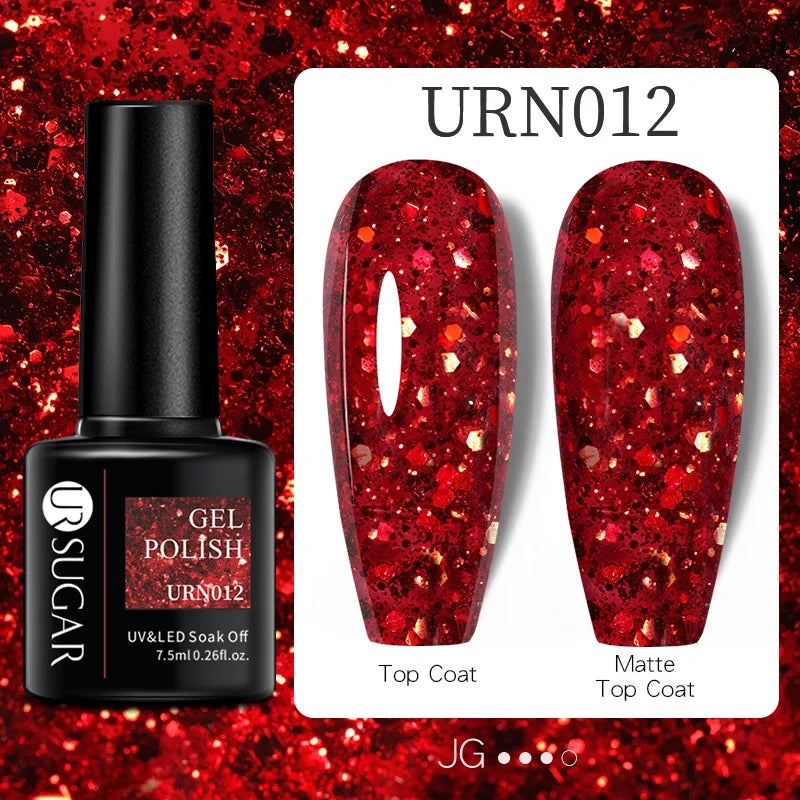 UR SUGAR 7.5ML Blue Black Red Glitter Sequin Color Gel Nail Polish Semi-permanent Varnish For Nail Art Manicure Soak Off UV Gel