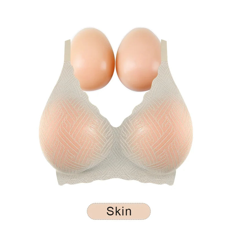Artificial Silicone Breasts Forms Pads Fake Boobs Chest Women's Silicone Underwear Eexy Breast Padded Bra Becomes Big