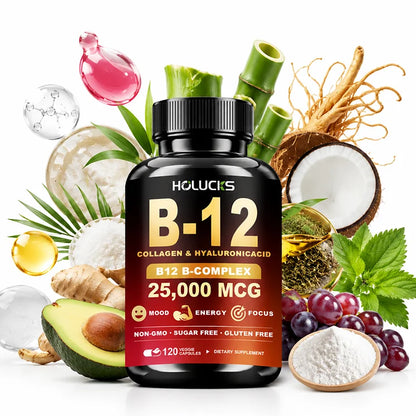 Vitamin B12 Capsules, with MSM, Marine Collagen, Support Mood & Mental Focus, Heart, Skin, Bone & Nervous System Health, Immune