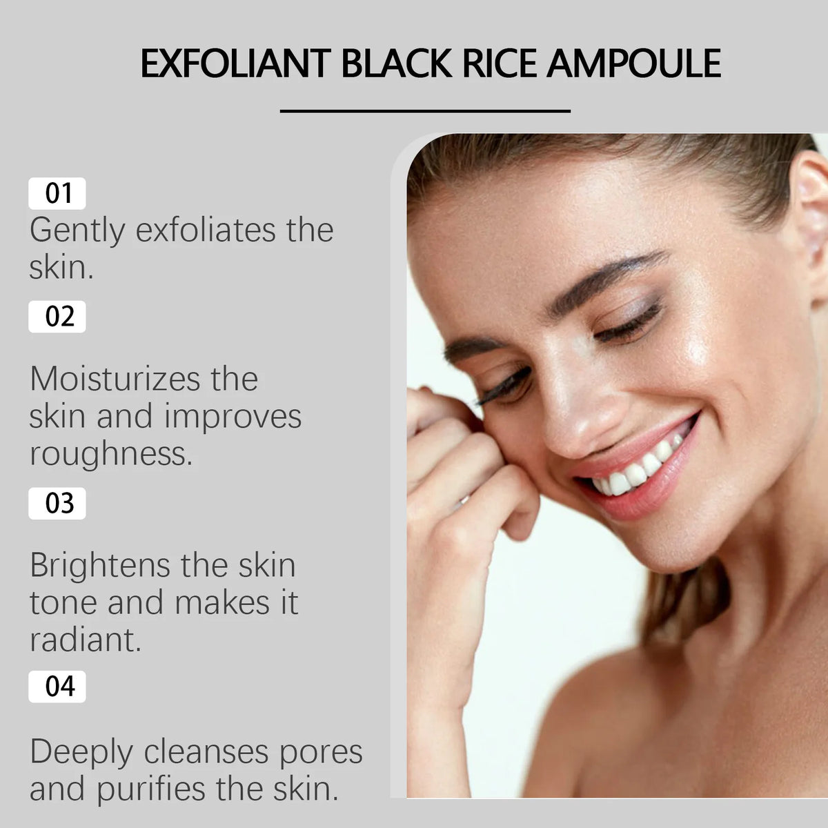 Black Rice Exfoliant Ampoule with Niacinamide & Rice Bran Water, Gentle Brightening Face Serum, Radiance Boost Nourishing Facial Ampoule for Revitalizing Dull Skin, All Skin Types 100ml
