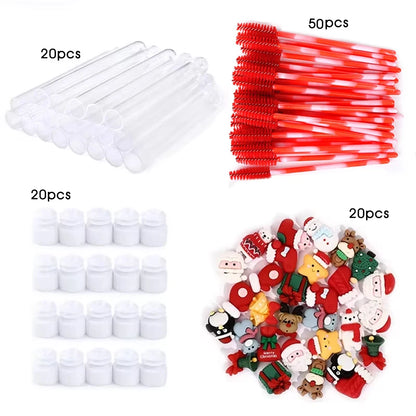 20Pcs Reusable Eyelash Brush Tube Christmas Style Disposable Mascara Wands Applicator with Tube Dust-proof Tubes Makeup Tools