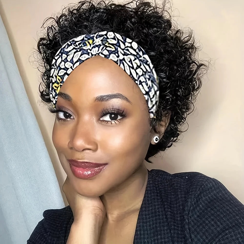 Water Wave Short Curly Pixie Cut Headband Wig for Women Remy Brazilian Human Hair Full Machine Made wig