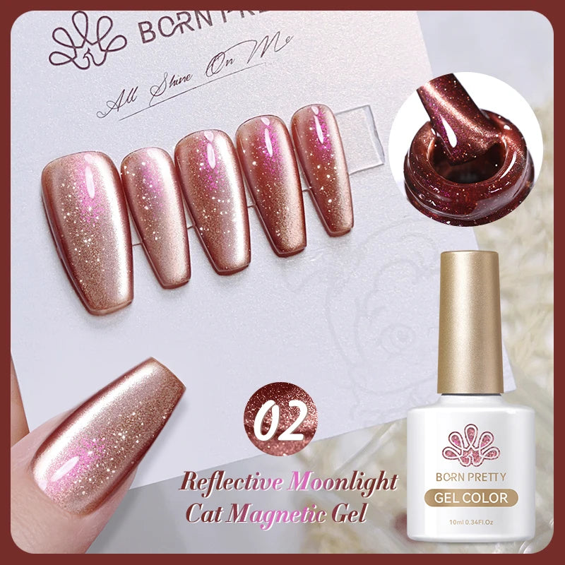 BORN PRETTY 10ml Rainbow Glass Cat Magnetic Nail Gel Polish Sparkling Double Light Reflective Glitter Colorful Laser Varnish