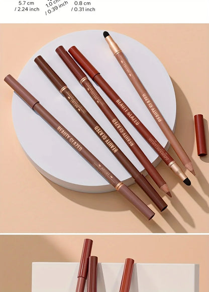 Beauty Glazed 6pcs Matte Nude Sponge Lip Liner Set  Long-Lasting Silky Waterproof Texture Multi-Function Makeup Pens