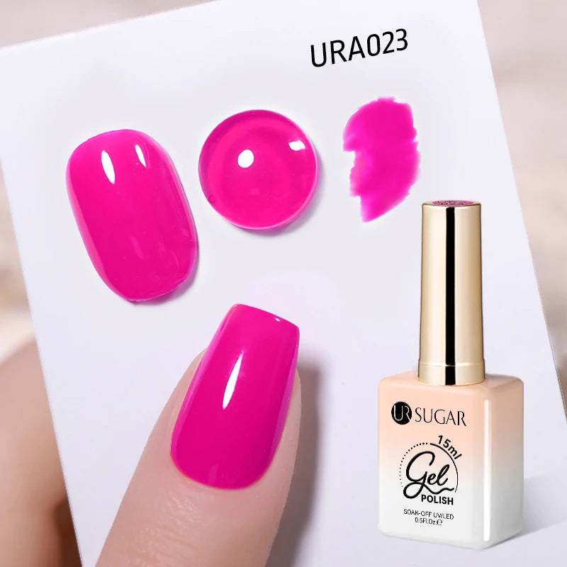 UR SUGAR 15ml Gel Nail Polish Neon Blue Red Green Pastal Nude UV/LED Soak Off No Wipe Nail Gel Polish Suitable For Summer Autumn