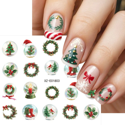 30pcs Cartoon Christmas Mini Nail Stickers Set Snowman, Snowflake, Penguin, Candy Adhesive Nail Decals Winter Manicure Sliders