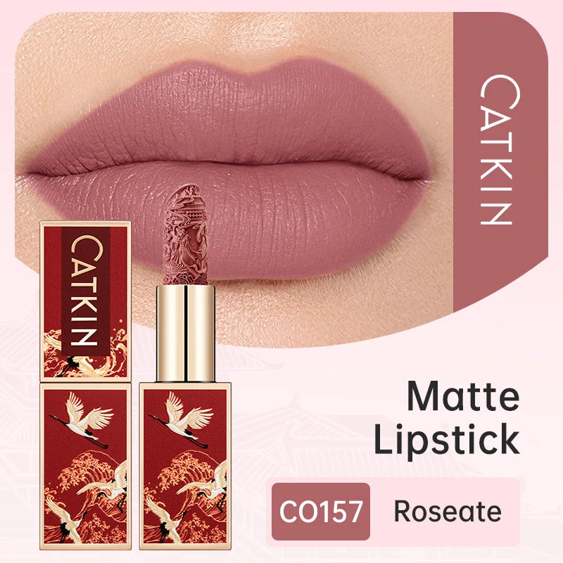 CATKIN Christmas Limited New Year's Lipstick for Lips CATKIN Moisturizing with Golden Glosses, Tone CP170 Crimson Pink, 3.6 G