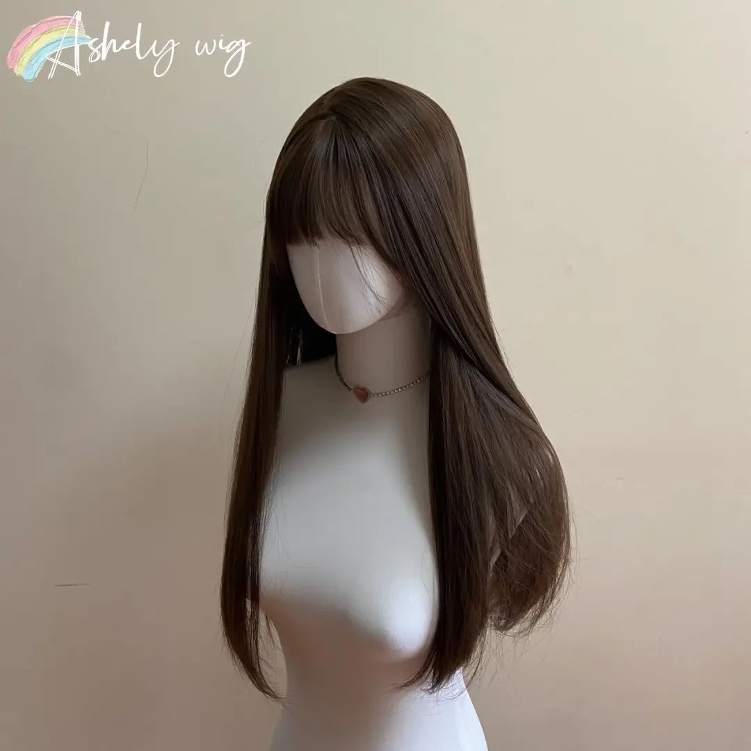 Black Wig with Bangs Long Straight Synthetic Wigs for Women 24inch Lolita Cute Natural High Temperature Fibers for Daily Use 가발