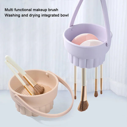 1PC Silicone Washing Bowl Makeup Brush Cleaning Box Make-up Egg Drying Tool Set Powder Puff Washer Sponge Storage Artifact