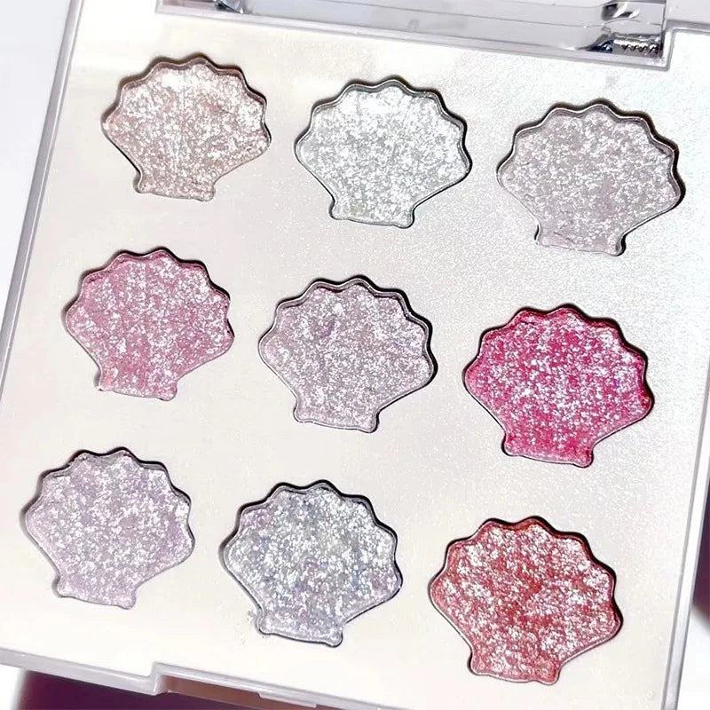 Shell Fairy Pearlescent Eyeshadow Palette Aurora Peach Shimmer Sparkling Sequins Pearl Eyeshadow Highlighter Bright Shiny Makeup