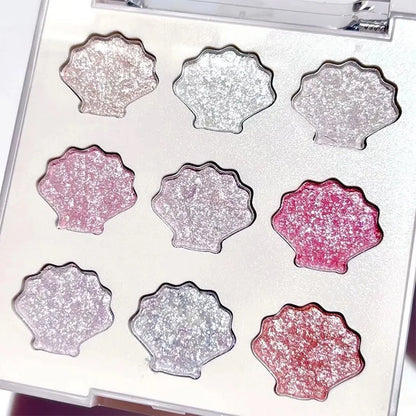 Shell Fairy Pearlescent Eyeshadow Palette Aurora Peach Shimmer Sparkling Sequins Pearl Eyeshadow Highlighter Bright Shiny Makeup