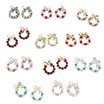 Luxury Christmas Wreath Nail Art Charms Pink Bow Pearl Diamond Gold Silver Alloy Nails 3D Decoration Jewelry for Manicure Design