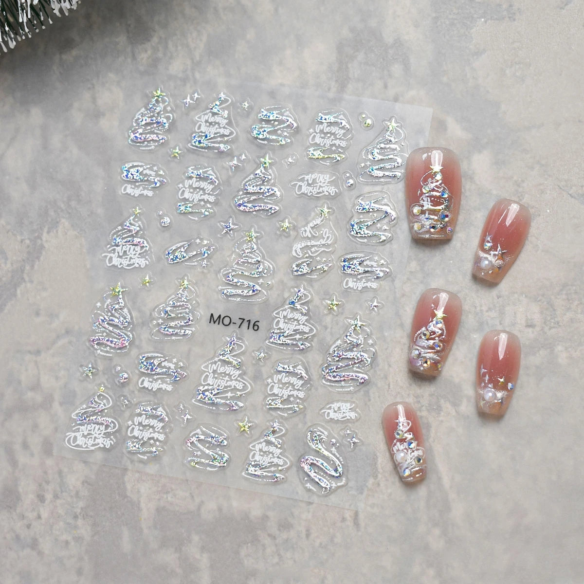 3 to 12 Sheets 5D Holographic Christmas Tree Snowflake Ornament Wreath Reindeer Glitter Self-Adhesive Nail Art Stickers