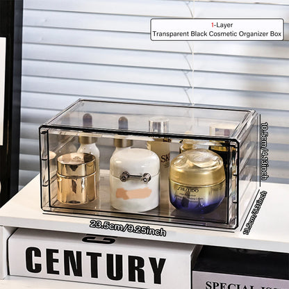 1pc Desktop Drawer Style Acrylic Transparent Black Cosmetics Storage Box Desktop Stackable Office Supplies Skincare Organizer