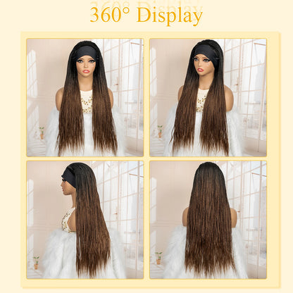 Full Machine Made Braided Wigs with Headband 30 Inches Colored Synthetic Braiding Wigs with Hair Band for Black Women
