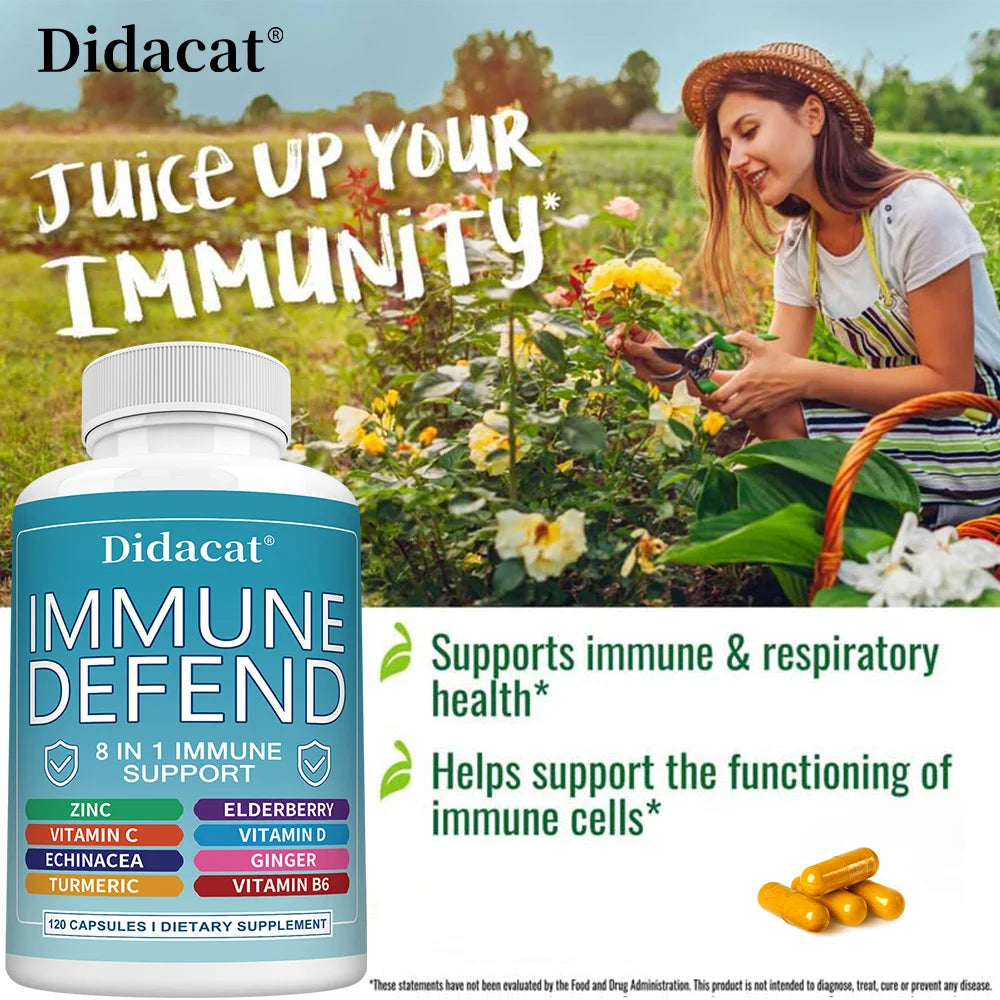8 in 1 Immune Defense Support, Immunity Capsules Supplement with Echinacea, Vitamin C, D, Turmeric Curcumin & Ginger