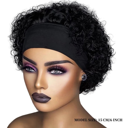 Short Curly Pixie Cut Headband Wig Remy Brazilian Human Hair Wigs For Black Women Machine Made Wig