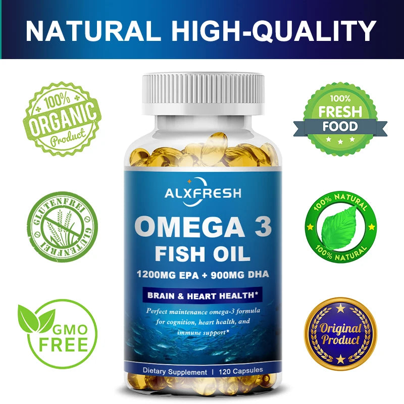 Alxfresh Omega 3 Fish Oil –3600mg High EPA 1300mg DHA 900mg–for Brain , Joint, Bone, Immune System Health Support Supplement