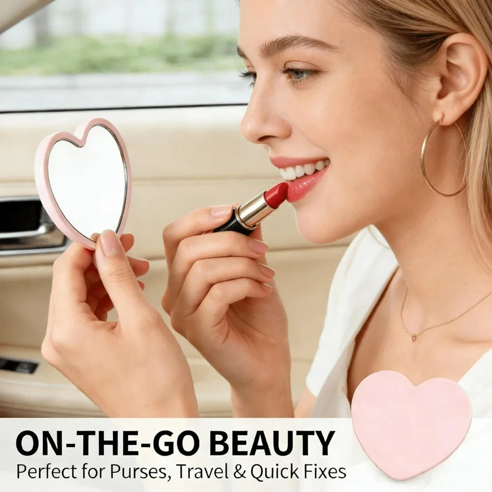 15 Pieces Set Heart Shaped Mini Mirrors with Pink Storage Bag Perfect for Travel Wedding Gifts and Korean Skincare Routines