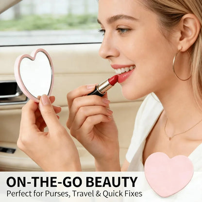 15 Pieces Set Heart Shaped Mini Mirrors with Pink Storage Bag Perfect for Travel Wedding Gifts and Korean Skincare Routines