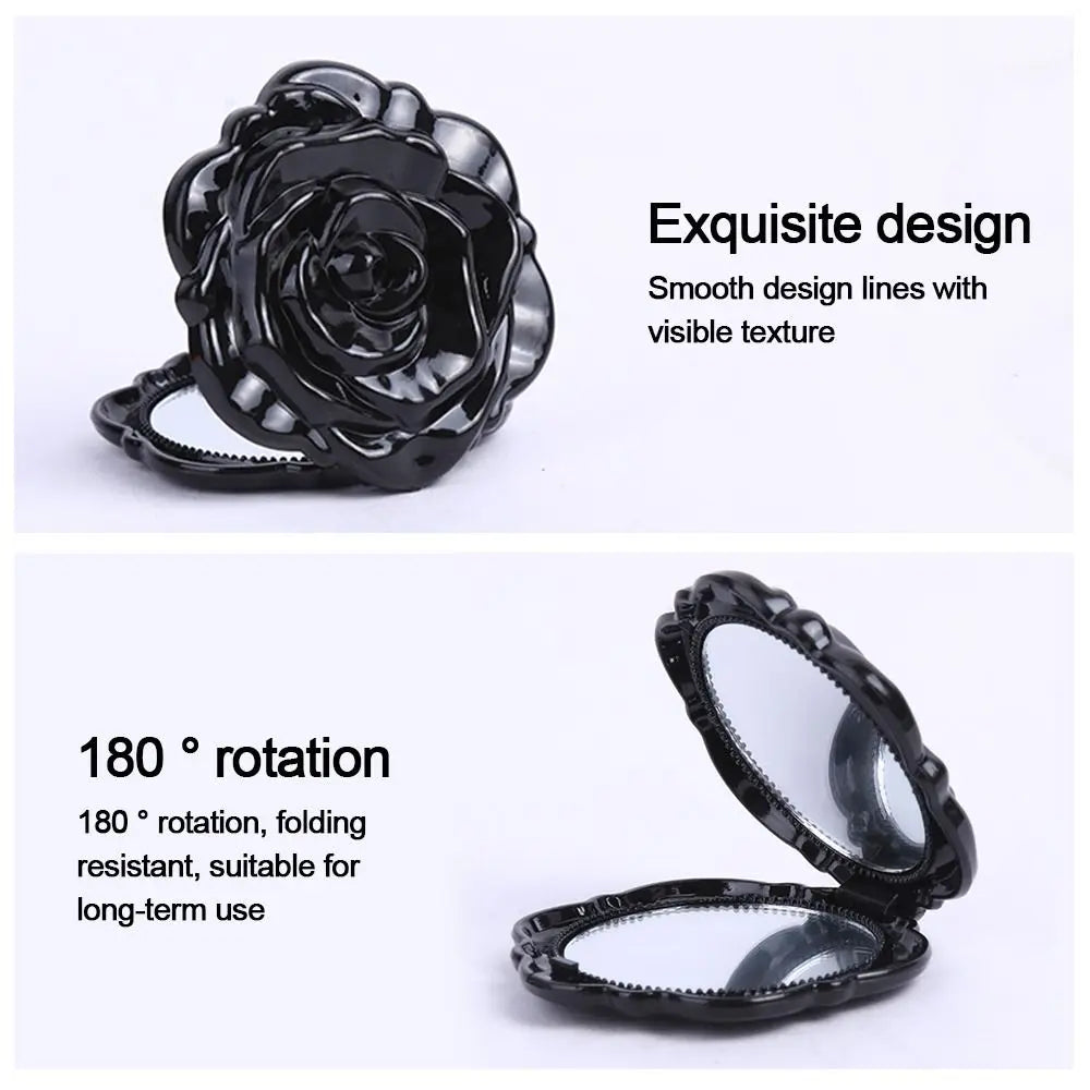 New Double-Sided Rose Flower Makeup Mirror Round Shape Handheld Mini Pocket Mirror Convenient Cosmetic Mirror Travel Beauty Tool