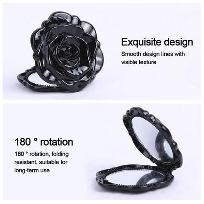 New Double-Sided Rose Flower Makeup Mirror Round Shape Handheld Mini Pocket Mirror Convenient Cosmetic Mirror Travel Beauty Tool