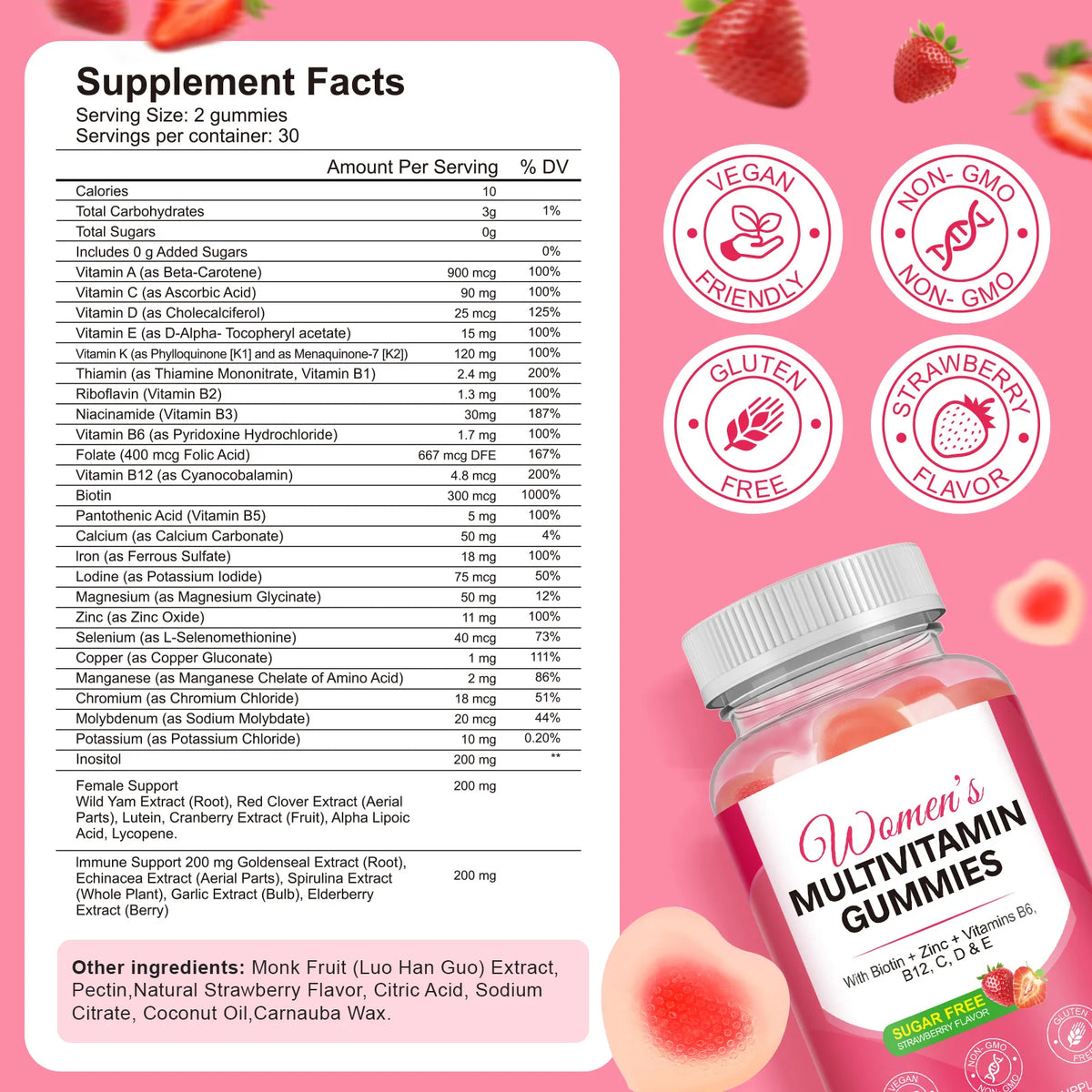 Women's Multivitamin Gummies, 36‑in‑1 Vitamins Minerals with Biotin & Zinc for Skin Hair Nails, Energy Bone & Immune, 60 Count