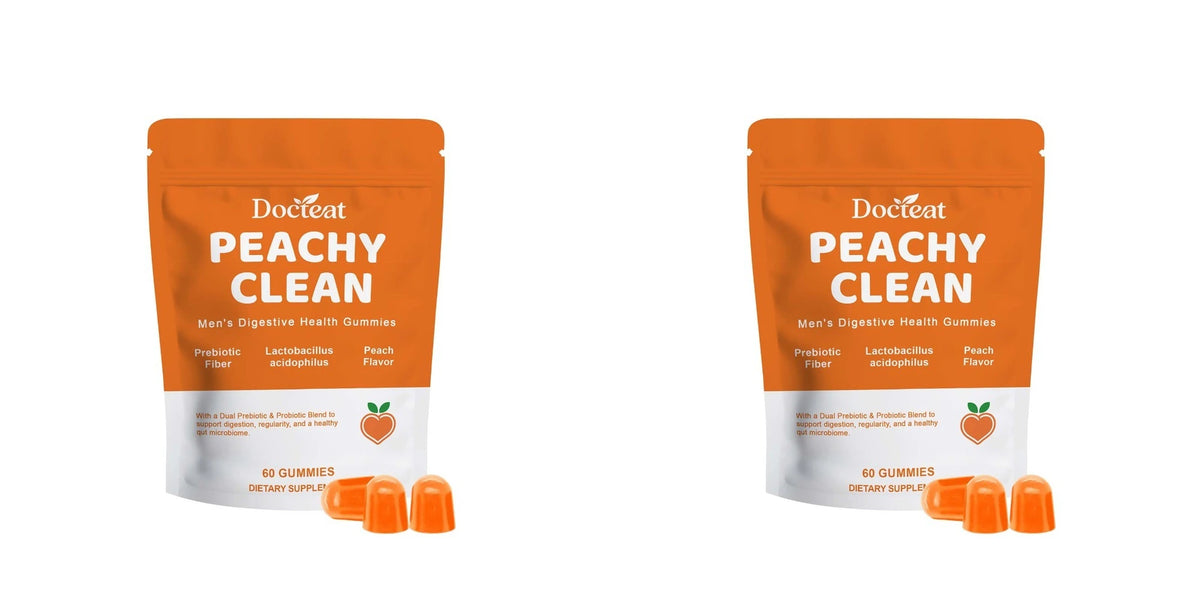 Docteat Peachy Clean Men's Digestive Health Gummies Prebiotic & Probiotic Blend Peach Flavor 60 Gummies Dietary Supplement