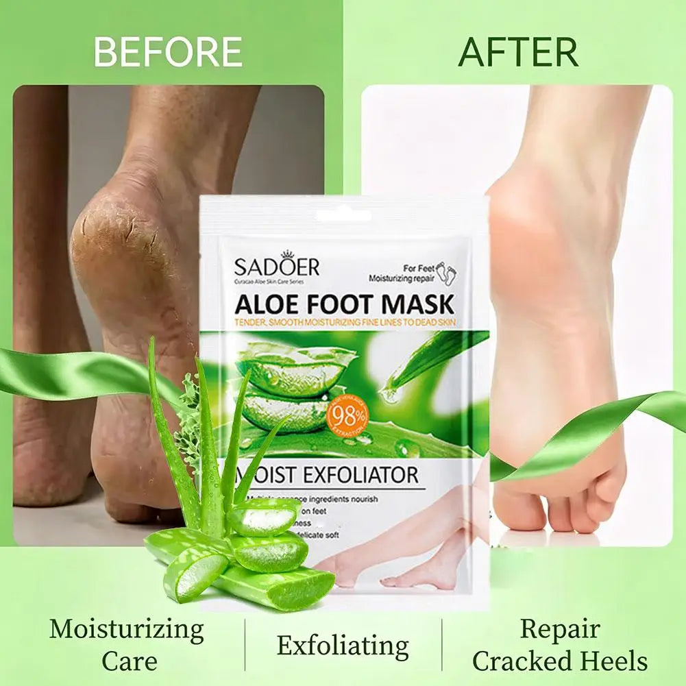 SADOER 1/2Pairs Moisturizing Exfoliating Aloe Vera Foot Peel Mask Sock Pedicure Peeling Dead Skin Remover Feet Mask SkinCare