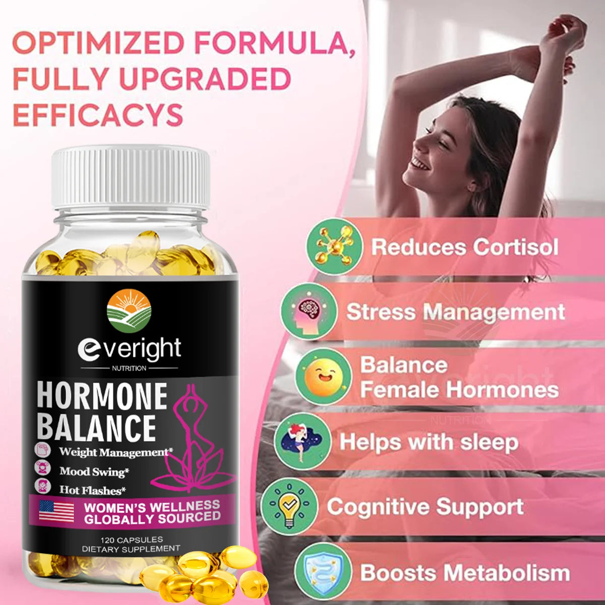 Hormone Balance Capsules for Women Mood Swings, Menopause, Sleep, Anxiety, Stress, Cortisol Health Supplement