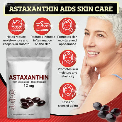 120Softgels Astaxanthin Capsules Support Eye,Joint And Skin Health And Immunity Promote Cardiovascular Health Reduce Blood Clots