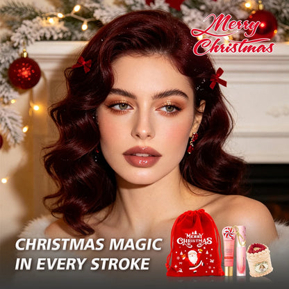 Christmas Limited 2‑in‑1 Lip Gift Set Strawberry Cake Mousse Matte Lip Mud Santa Red Velvet Pouch Lip Balm Lip Oil 7 Shades