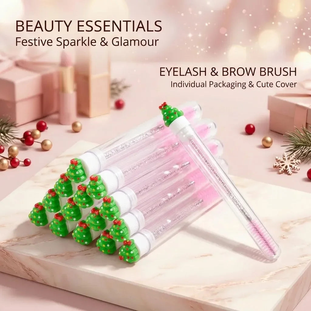 10pcs Christmas Eyelash Eyebrow Brush Precision Lash Comb Spoolie Extension Tool Ultra-Fine Makeup Brush Holiday Gift for Women