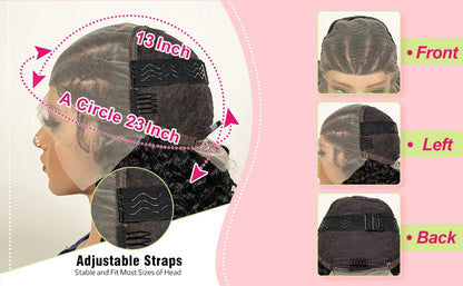 Cornrow Braided Curly Hair Wig Deep Wave Synthetic Hair Wigs with Baby Transparent 13x6 Lace Frontal 16in Hair Fits Black Women