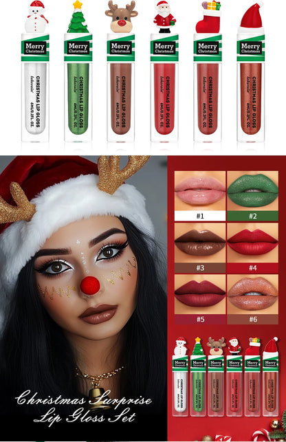 Christmas Colorful Lip Gloss Set Lip Stain Lipstick Woman Make Up Long Lasting Lipsticks Shiny Lip Gloss Pack Set Cosmetics Make