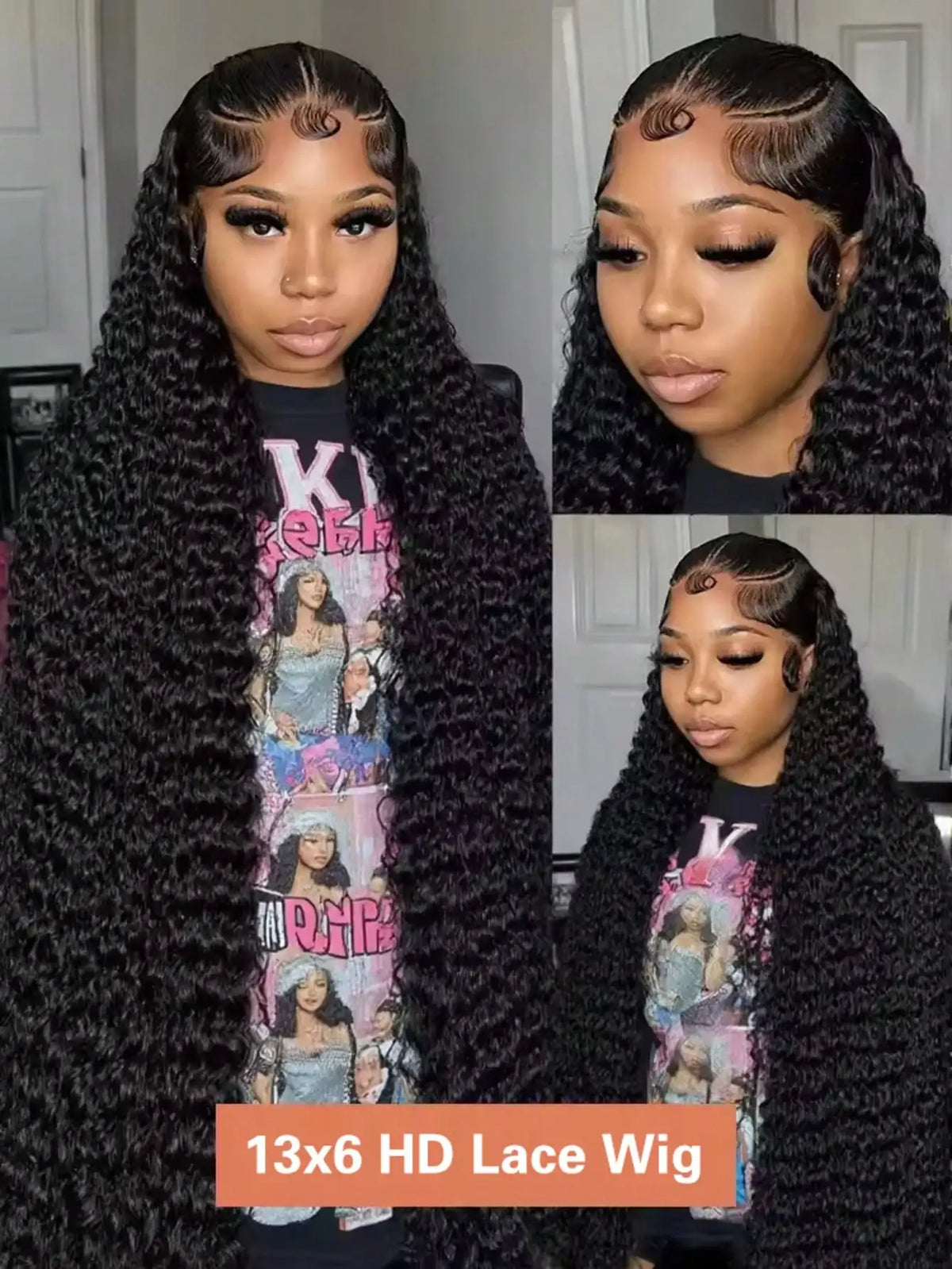 250% 13x6 HD Lace Front Wig Pre Plucked Pre Bleached Transparent Lace Frontal Wig with Baby Hair Deep Curly Wave Human Hair Wigs