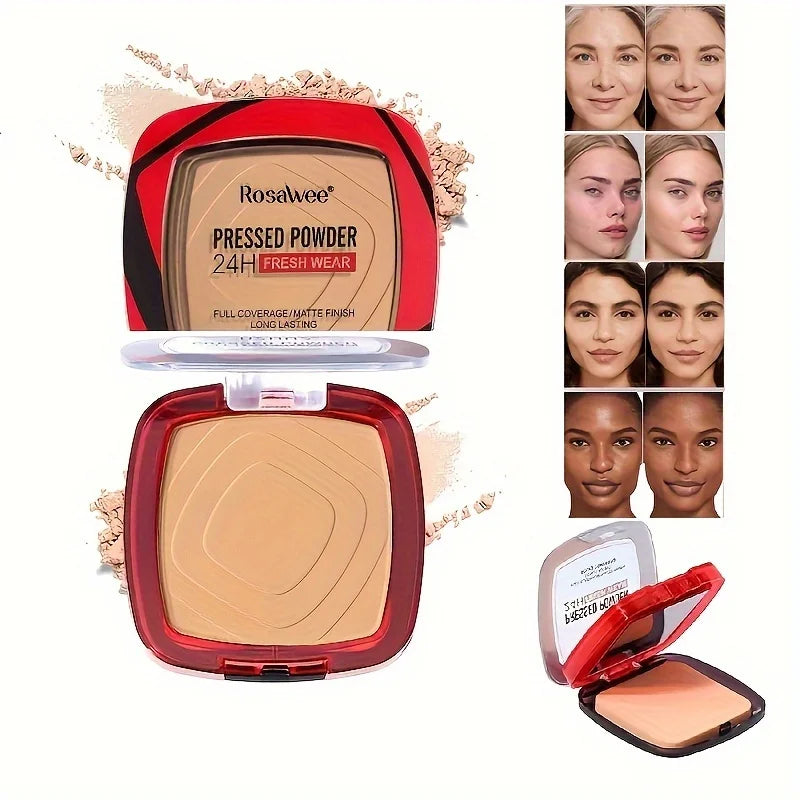 Full Coverage Pressed Powder Foundation With Puff Applicator, 24H Wear Matte Control Oil  Foundation Long Lasting Face Makeup