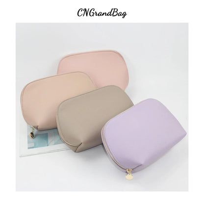 Customized Letters PU Leather Cosmetic Storage Bag Classic Simple Atmosphere Solid Color Make Up Bag Advanced Zipper Wash Bag