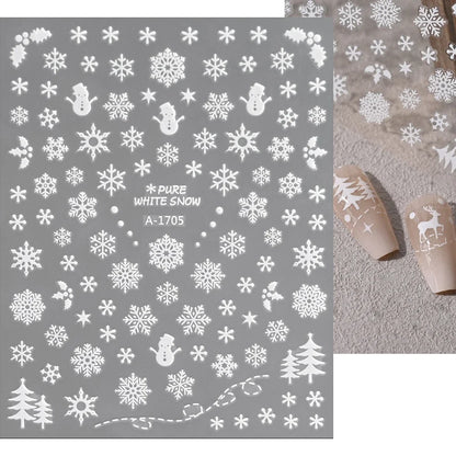 1sheet 3D White Snowflakes Nail Stickers for Christmas Winter Snow Flower Self-adhesive Nail Art Decals DIY Manicure Decorations